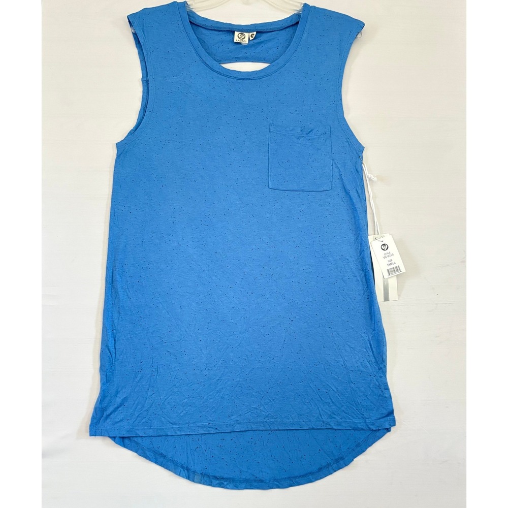 Lagaci Womens Blue Speckled Sleeveless Pocket Tank Top Cutout High Low VC-6119 S